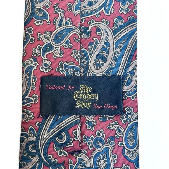 The Toggery Shop San Diego Paisley Printed Silk Neck Tie England Blue Red Gold - Picture 3 of 4